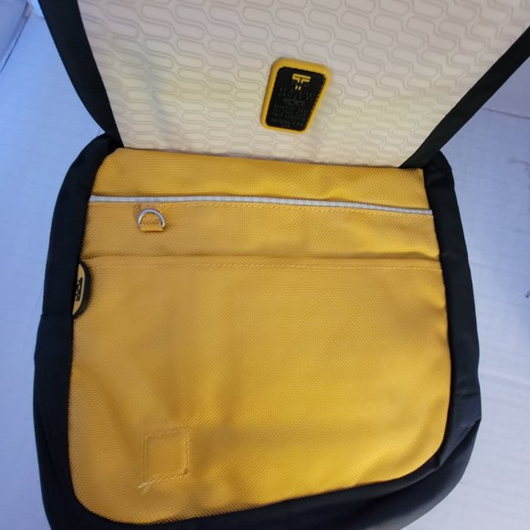 Tumi Tech Black Yellow Gold McKenna Flap Body Bag Crossbody Adjustable Strap - Picture 12 of 16